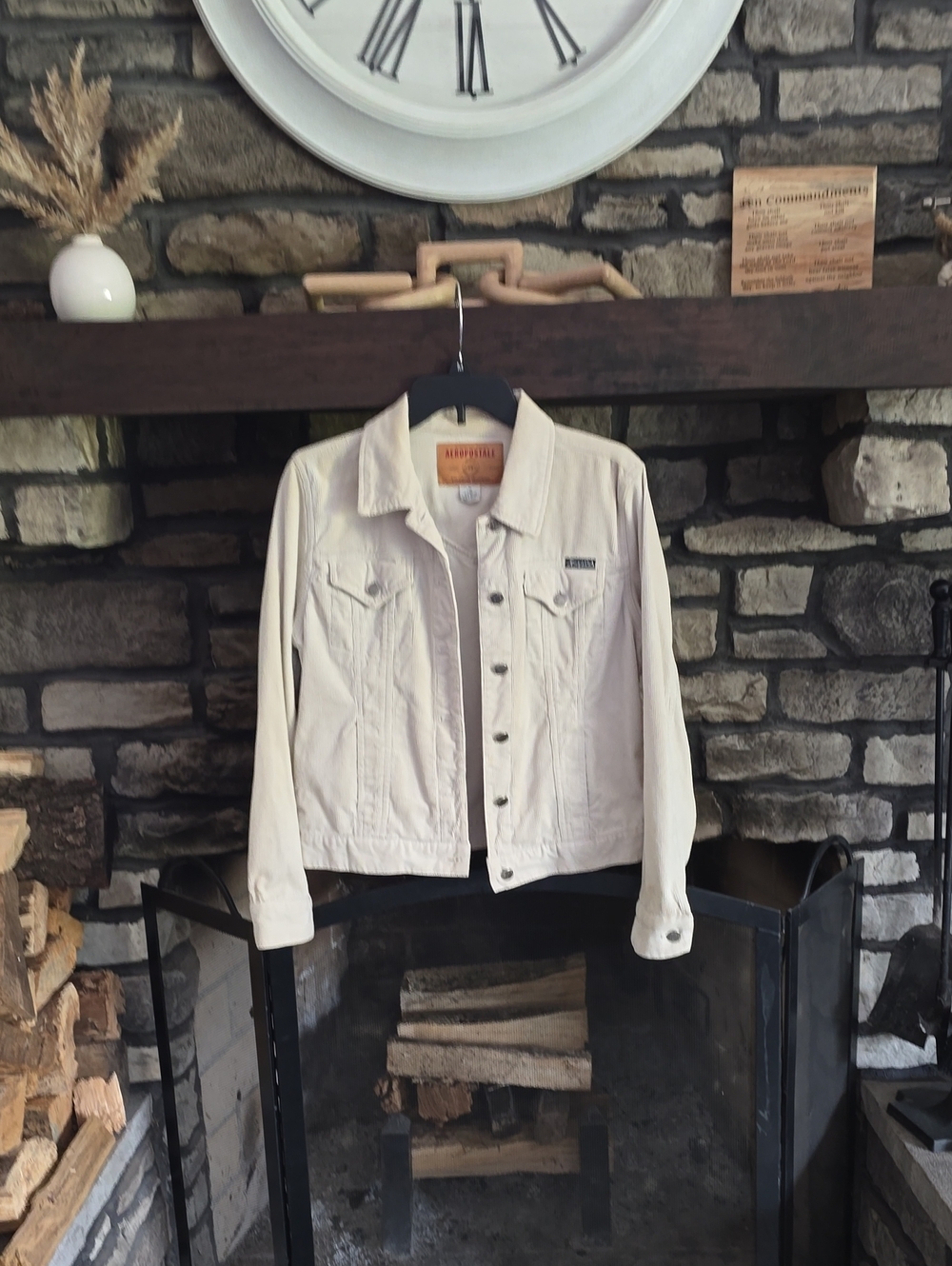Aeropostale Cream Jean Jacket with Button Front